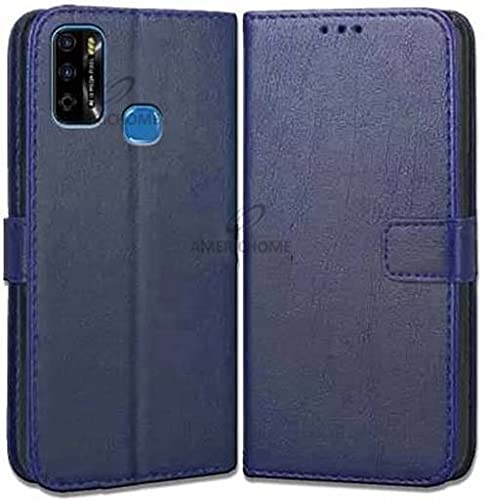 Image of Inside Rubber TPU with Card Pockets Magnetic Closure Protection Compatible with Infinix Smart 4 Plus, X680D (Blue)