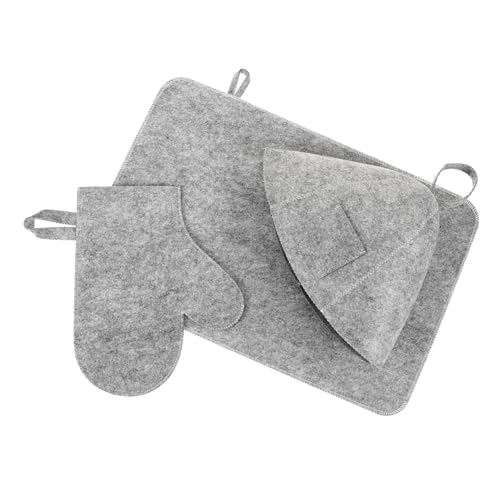 VILLFUL Felt Sauna Accessories Set with Cap Glove and Mat for Men and Women Heat-resistant Hair Protection Comfortable Steam Hat Grey Sauna Supplies for Bathhouse Relaxation
