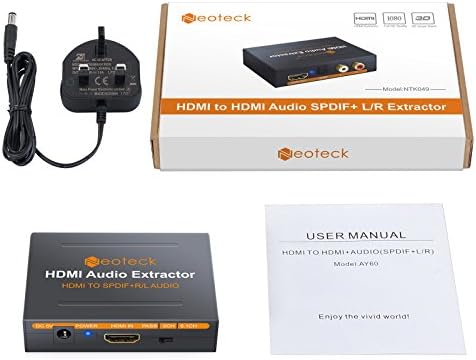 Neoteck HDMI Audio Extractor HDMI to Optical Spdif Toslink Converter + HDMI Video Adapter Splitter with UK Power Adapter-DAC HD Digital to Analog Stereo R/L for Blu-ray DVD HD Box PS3 PS4