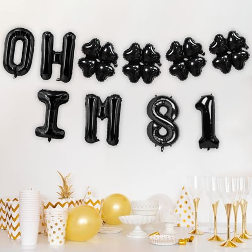 Image of Oh I'm 81! Latex Balloons 16 Inch Black Hallo Eighty One Cheers to 81 Years Old Theme Decor for Man Woman Happy 81st Birthday Party Photo Studio Prop Flag Decorations Favors Supplies