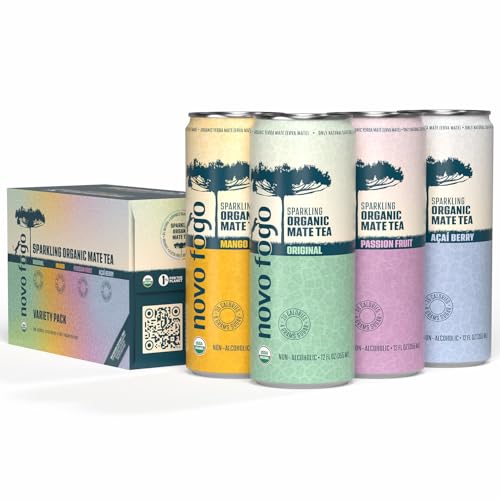 Novo Fogo Sparkling Organic Mate Teas, Variety Pack (8 Pack, 12 oz Cans)