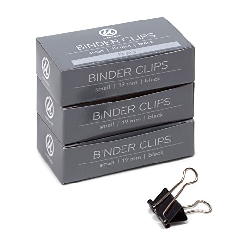 U Brands Binder Clips, Small 3/4-Inch Width, 1/3-Inch Paper Holding Capacity, Black and Silver Steel, 36-Count