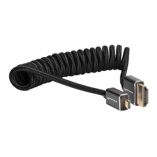 KONDOR BLUE Micro HDMI Thin Short Coiled Nylon Braided Cable for On-Camera Film Cinema Monitors | 2.0 High Speed 4K 3D HDR | | 3840 x 2160-60Hz | 18Gbps MetaData | 12-24" | Black