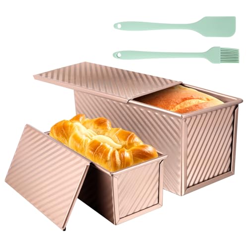 Moules pour la pâte à pain,Lot de 2 moules à pain grillé avec couvercle,Assiette à Gâteau Rectangulaire,En aluminium et acier inoxydable,ideal pour Faire des Baguettes et des Brownies à Sandwich