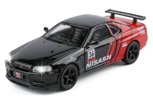 Image of 1:32 Scale Nissaan Skyline R-34 Model Alloy Metal Pull Back Toy car for Kids with Openable Doors & Light, Music Toy Vehicle for Kids (1:32 Nissaan Skyline R-34 (Black))