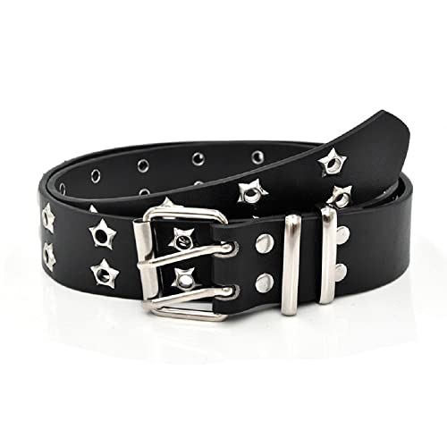 AIBEARTY Punk Faux Leather Double Grommet Hole Buckle Belt Belt Harajuku Wide Waistband for Women Men Jeans Shorts