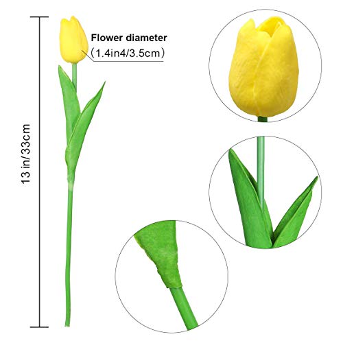 Deorok 30Pcs Artificial Latex Tulips Flowers Faux Tulip Stems Pu Real Touch Tulips For Wedding Party Home Decoration (Yellow) #TOP5