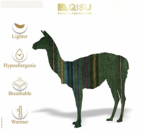 Qisu Alpaca Wool Blanket Throw | Large, Beautiful, Warm, Variegated | 85 X 65 Inches | Ultra-Soft, Hypoallergenic And Breathable | Non-Itchy Or Scratchy Fabric (Green Variegated) #TOP7
