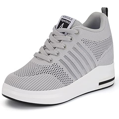 AONEGOLD Womens Wedges Shoes Gym Fitness Trainers Breathable Mesh Sneakers Fashion Walking Sports Running Shoes 8.5cm (Gray,4 UK) Cover