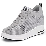 AONEGOLD Damen Sneaker Wedges mit Keilabsatz Sportschuhe Laufschuhe Turnschuhe Running Fitness Freizeitschuhen Outdoors Bequeme Atmungsaktiv Schuhe (Grau 36 EU)