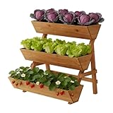 Dawnyard 3-Tiers Wooden Raised Garden Bed Tiered Planter Box Flower Pots Vertical Garden Planter Wood Plant Stand for Vegetables Flowers Herbs for Patio, Balcony, Freestanding (Brown L)