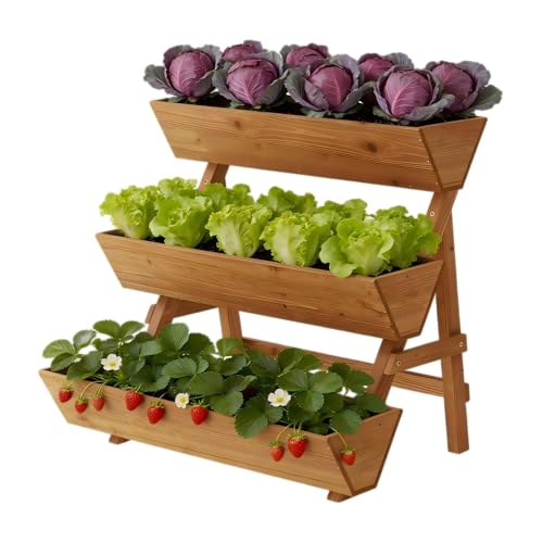 Dawnyard 3-Tiers Wooden Raised Garden Bed Tiered Planter Box Flower Pots...