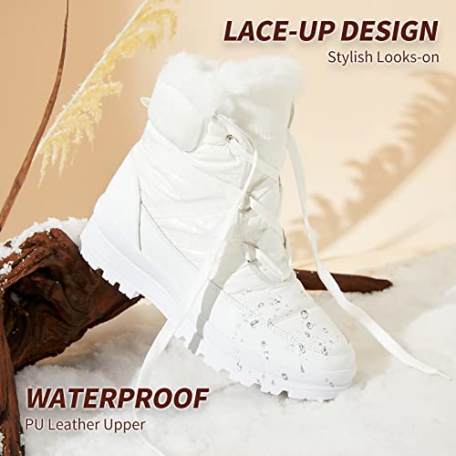 BABUDOG Womens Warm Fur Lined Mid-Calf Boots Waterproof Winter Snow Boots Non-slip Lace up Combat Boots3