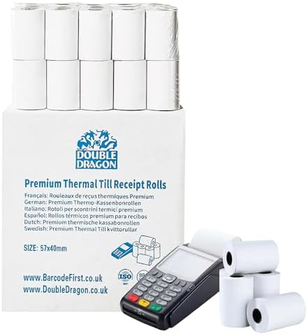 20 Rolls Double Dragon 57 x 40 mm Premium Thermal Paper Till Receipt Roll for PDQ Credit Card Machine, POS & EPOS - View 3