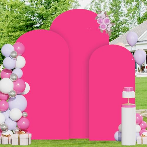 Image of FOTSHARER Hot Pink Arch Cover Set of 3 Spandex Arch Backdrop Cover Pink (7.2FT, 6.6FT, 6FT) Wedding Arch Stand Covers for Chiara Backdrop Stand Covers for Birthday Party Banquet Indoor Outdoor Decor