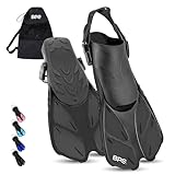 BPS Short Blade Swim Fins - with Adjustable Strap and Open-Toe, Open-Heel Design - for Swimming, Diving, Snorkeling, Scuba Diving - for Kids and Adults - Comes with Carry Bag (Black - L/XL)