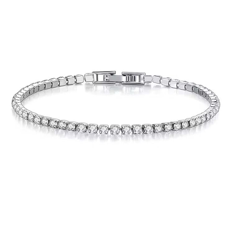 Dainty Silver Stone Princess Simple Tennis Chain Bracelet for Woman | Stainless Steel, Tarnish Free Jewellery, Fancy Girls Bracelet Stylish-image-12