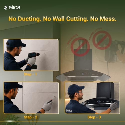 Image of Elica Plug N Play BLDC 90cm 1600 m3 /hr Ductless Autoclean Kitchen Chimney | Filterless + Air Recycle Filter | 15 Year Motor + 2 Yr Filter Warranty |48db|RPM Display| PRO PLUS FL BLDC HAC LTW MS 90 PNP