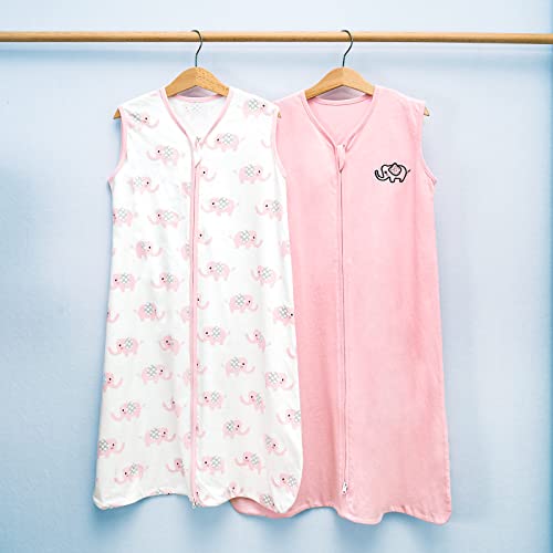 Tillyou Sleep Sack - Cotton Wearable Blanket Baby 2-Pack Set, Fits Toddlers Age 12-18 Months, Pink Elephant #TOP5