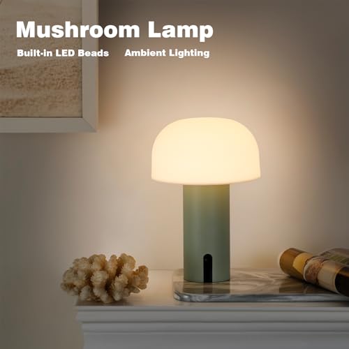 Image of Mushroom Table Lamp, Cordless Rechargeable Touch Light, Waterproof