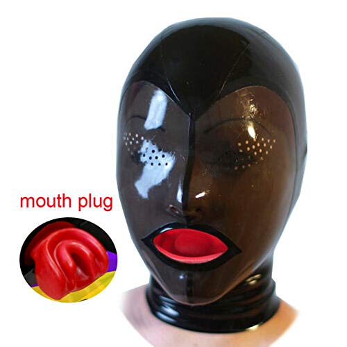Full Cover Latex Hood Rubber Mask With Red Gag Eyes Open Mesh Hole Club Wear Cosplay Halloween (M) #TOP4