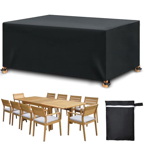 YGVQN Fundas para Muebles de jardín, Funda Protectora para Muebles de Jardín 420D Oxford, Impermeable y Anti-UV Negro Cubierta de Muebles, Funda para Mesa de Jardin, Rectangular, 213x132x74cm