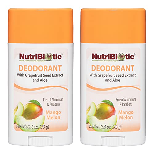 NutriBiotic Mango Melon Deodorant with GSE 2.6 Oz Stick Twin Pack | with Witch Hazel, Grapefruit Seed Extract, Aloe & Essential Oils | Vegan & Made without Aluminum, Paraben, Phthalates, Gluten & GMOs