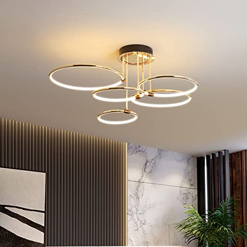 Lampe de chambre LED dorée plafonnier design géométrique à distance - 6