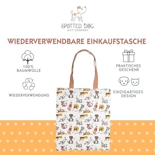 SPOTTED DOG GIFT COMPANY Tote Bag, Wiederverwendbare Einkaufstasche aus Canvas, Tragetasche Damen mit Langen Henkeln, Baumwolle, Faltbar mit Hundemotiv, Geschenke für Hundeliebhaber 38 x 42 cm