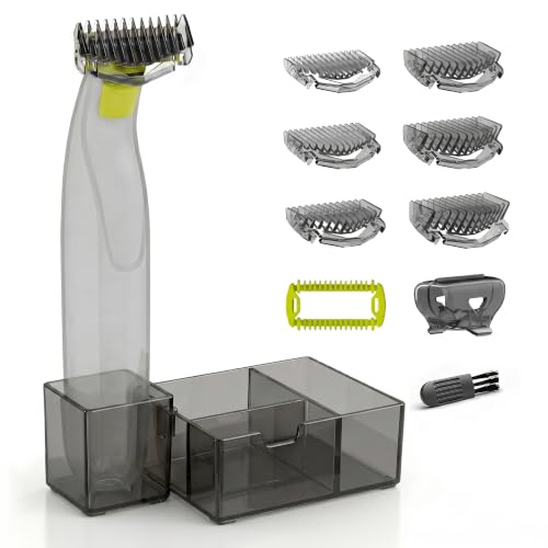 KIONCARE Guards Kit Plus for OneBlade 1-6mm Guide Combs Replacement Body Comb Protective Cap and Organizer Stand Black