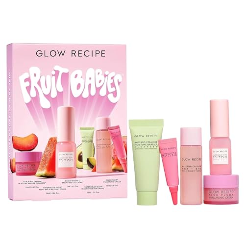 Glow Recipe Fruit Babies Skincare Kit – Gift Set with Ceramide Facial Cleanser + BHA Toner + Vitamin C Eye Cream + Hyaluronic Acid Cream + Niacinamide Dew Drops (5 Count)