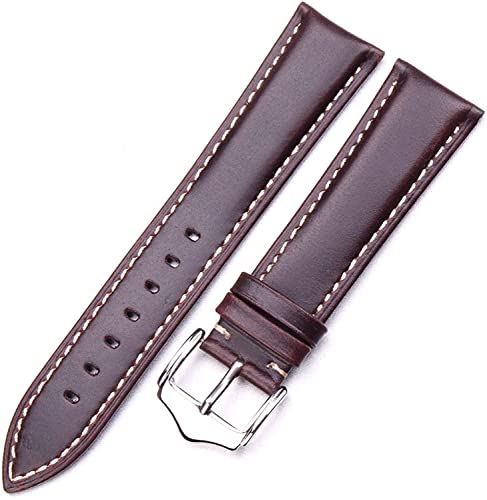 Bracelet de montre en cuir vintage noir marron véritable avec boucle en métal poli