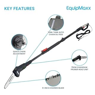 EQUIPMAXX Long Reach 2 in 1 Electric (Corded) Pole Hedge Trimmer & Chainsaw, Telescopic Extension Pole Tool for Garden Pruning and Branch Cutting (Extends to 7 1/2 Feet)