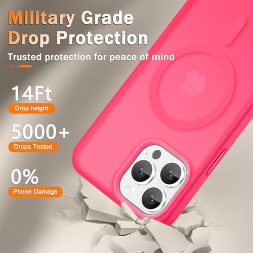 Image of YENAPOON for iPhone 13 Pro Max Case, Matte Magnetic Phone Cover [with 1 Screen Protector] [Support for MagSafe] [Shockproof Military Grade Protection] Translucent Frosted Back, Hot Pink