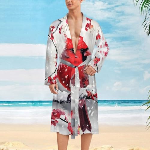 Red Bird Snowy Day Funny Men's Robe Soft Lightweight Bathrobe Long-sleeve Spa Robes2