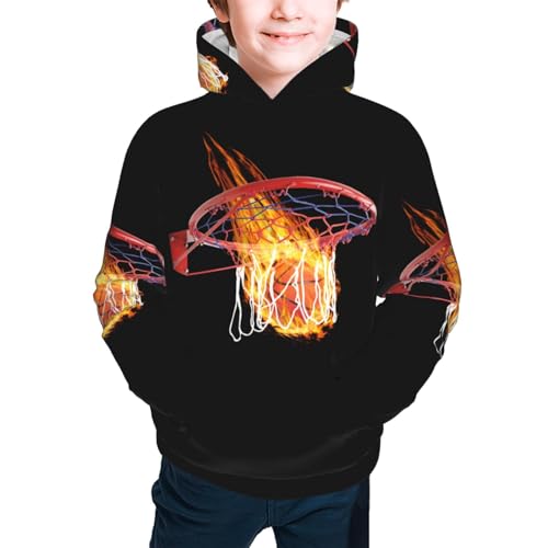 Flame Basketball Boy, Girls Sports Shirt Youth Pullover Fashion Hooded Sweatshirt - Main Image