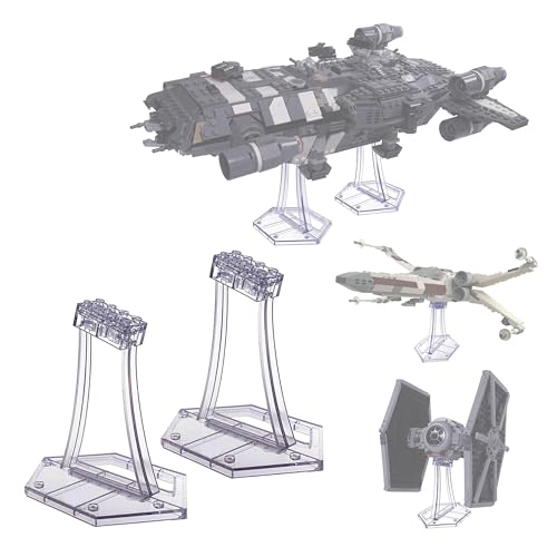 (2 Packs) Display Stands for Lego 75394 75374 Onyx Cinder single stand for 77256 Back to the Future time Machine X-Wing TIE etc Kits Angle Display Plastic Transparent Display Stands Brackets only.