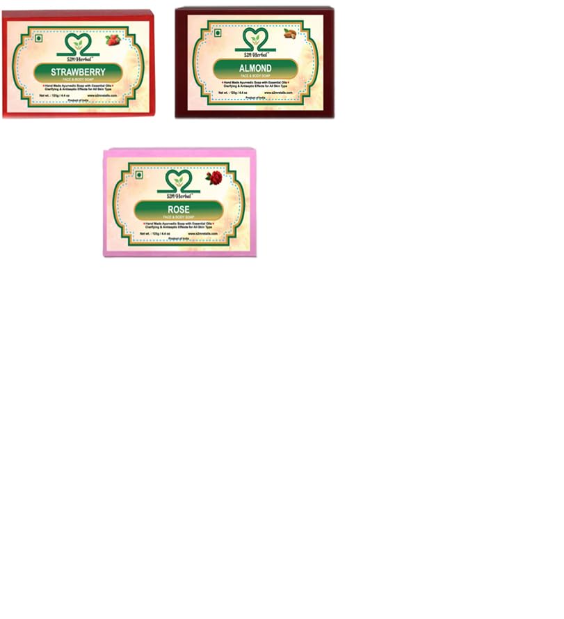 Image of Strawberry Soap With Rose Water & Almond Oil (3 x 125 g) (3 x 125 g)