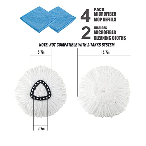 4 Pack Mop Replacement Heads Microfiber Spin Mop Refills Replace Head Safe For All Hard-Surfaced Floors Includes 2 Extra Cleaning Cloths #TOP1