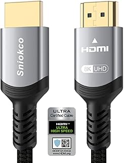 Sniokco 8K HDMI 2.1 Cable 2M, Certified 48Gbps Ultra High Speed Braided HDMI Cable 6.6FT, Support Dynamic HDR, eARC, Dolby Atmos, 8K60Hz, 4K120Hz, HDCP 2.2 2.3, Compatible with HD TV Monitor and More