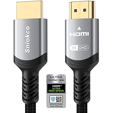 Sniokco 8K HDMI 2.1 Cable 2M, Certified 48Gbps Ultra High Speed Braided HDMI Cable 6.6FT, Support Dynamic HDR, eARC, Dolby Atmos, 8K60Hz, 4K120Hz, HDCP 2.2 2.3, Compatible with HD TV Monitor and More Cover