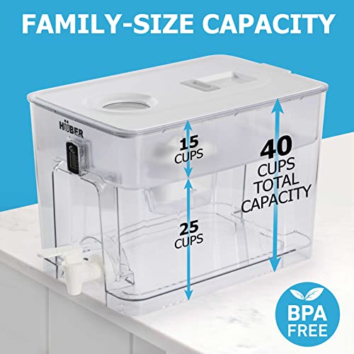 Huber Extra Large 40 Cup Water Filter Pitcher Dispenser For Fridge And Countertop, 2.5 Gallons With Filter, Water Purifier, Filtered Water Dispenser #TOP1
