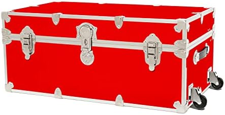 Rhino Trunk & Case Large Armor Trunk with Removable Wheels, Summer Camp, College, Storage 32"x18"x14" (Red)