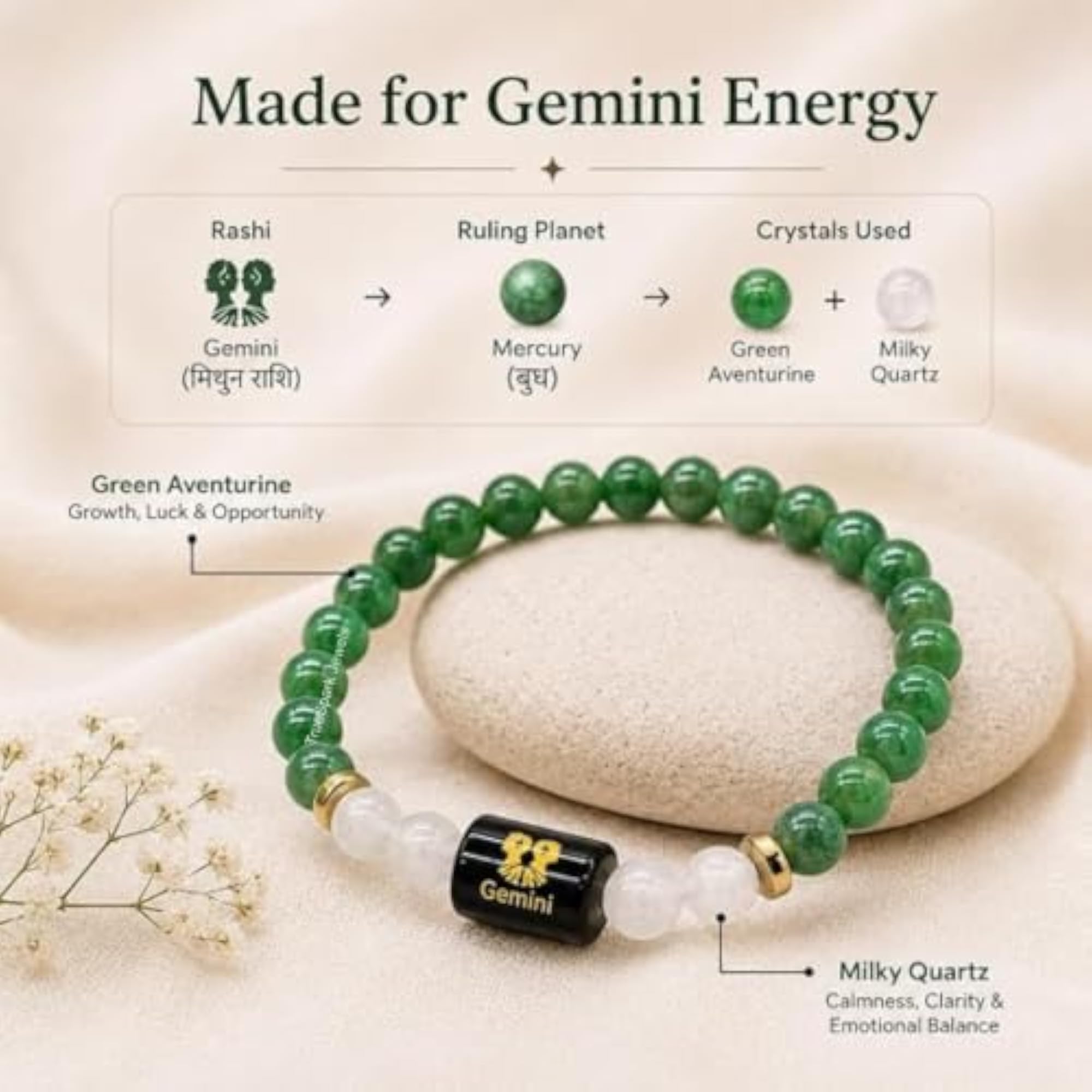 Capricorn Zodiac Bracelet with Natural Garnet & Milky Quartz