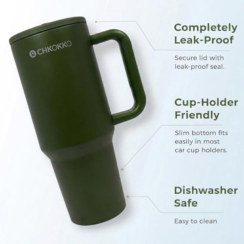 Image of CHKOKKO Stainless Steel Tumbler with Straw & Side Handle 1200ML Leak-Proof Travel Mug | Hot and Cold Double Insulated 1.2L Premium Water Bottle for Travel Gym & Office Use