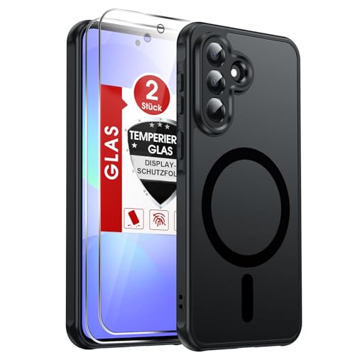 LeYi Handyhülle für Samsung Galaxy A37 5G Hülle für Panzerglas 2X mit Magsafe Kameraschutz Ultra Dünn Slim Magnetisch Schutzhülle Matt Transluzent Phone Case A 37 256gb- Schwarz