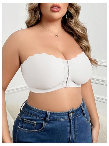Image of OYOANGLE Women's Plus Size Front Closure Push Up Strapless Bandeau Bra Wireless Tube Bralettes with Clear Strap