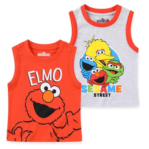 Sesame Street Elmo and Friends Boys 2 Pack Tank Top for Infant and Toddler Kids Red