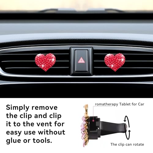 Image of Car Bling Air Vent Clips, 2 Pcs Bling Heart Charm Air Conditioning Outlet Clip, Crystal Rhinestone Accessories, Car Interior Decoration Cute Accessories for Women Girls (Red, Vanilla)