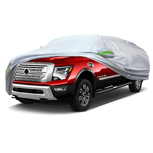QUYDDC Full Car Cover Universal 6 Layers Outdoor Thicked All Weather Cover, Sunshield, Waterproof, Snow Proof, UV Proof, Scratch Proof, Bird Droppings, 6 Reflective Strips, Fits Pickups up 230'-260'